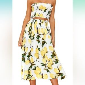 Women's Floral Crop Top Maxi Skirt Set 2 Piece Outfit Dress🍋